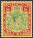 Bermuda 1937 KGVI 5sh Green and Red on Yellow p14 Mint SG118