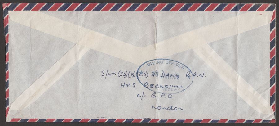 QEII 1962 3d Used on Forces Airmail Cover Royal Navy HMS Reclaim to Australia