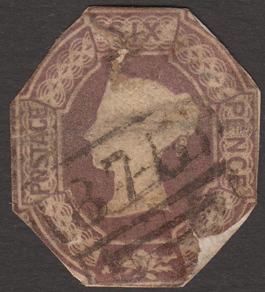 Queen Victoria 1847-54 Embossed 6d Cut-to-Shape Used on Piece with damage SpaceF