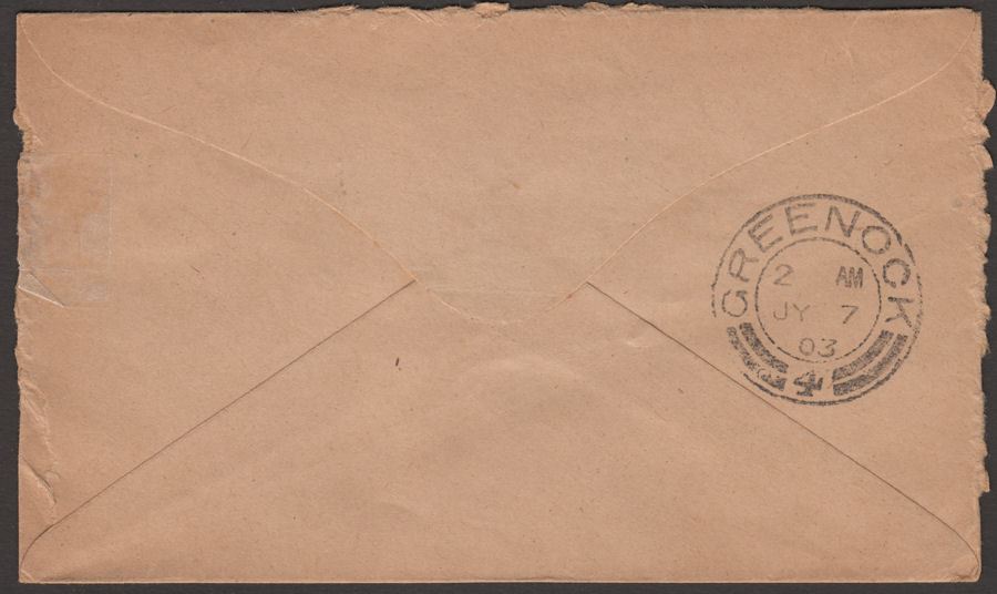 KEVII 1903 1d Post Stationery OHMS Income Tax Cover Used Dunoon - Greenock tear