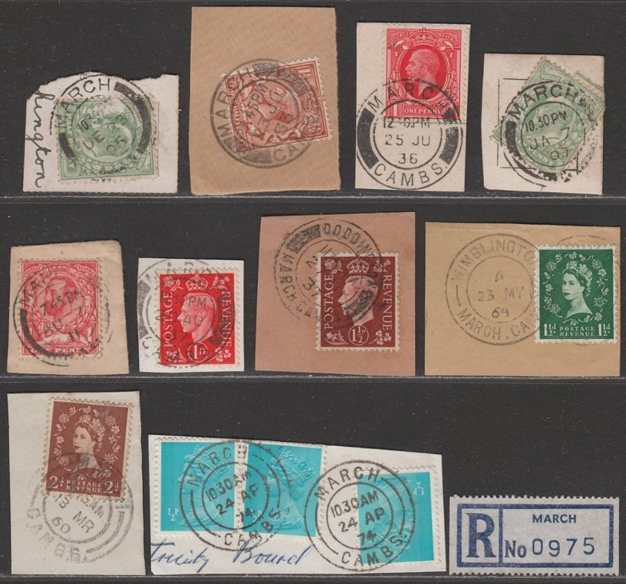 KEVII-QEII Selection Used on Pieces with MARCH, Cambridgeshire Postmarks