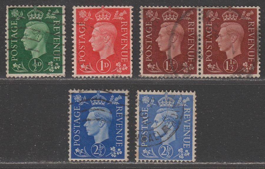 King George VI 1937-47 Watermark Sideways Selection to 2½d Used + 2½d inverted