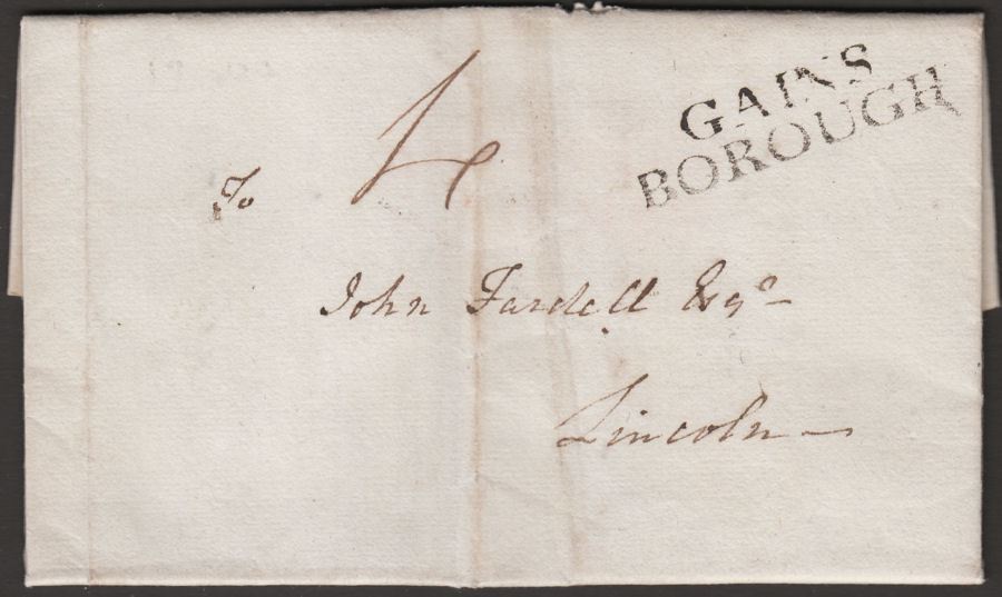 Great Britain 1793 Pre-Stamp Entire Gainsborough to Lincoln w Divided Words Mark
