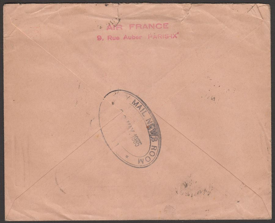 France 1935 50c Air France Meter Mail Cover Used to London GB Postage Due 3d, ½d