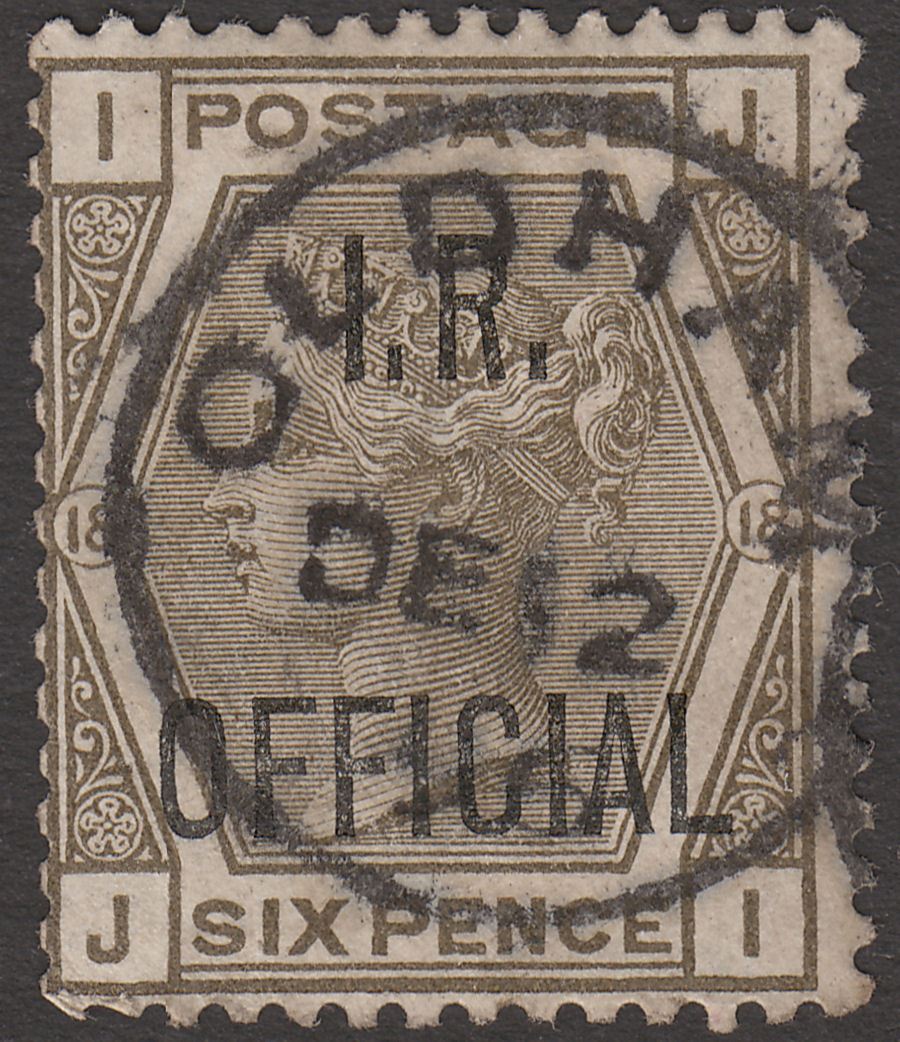 Queen Victoria 1882 IR Official Overprint 6d Grey Plate 18 Used SG O4