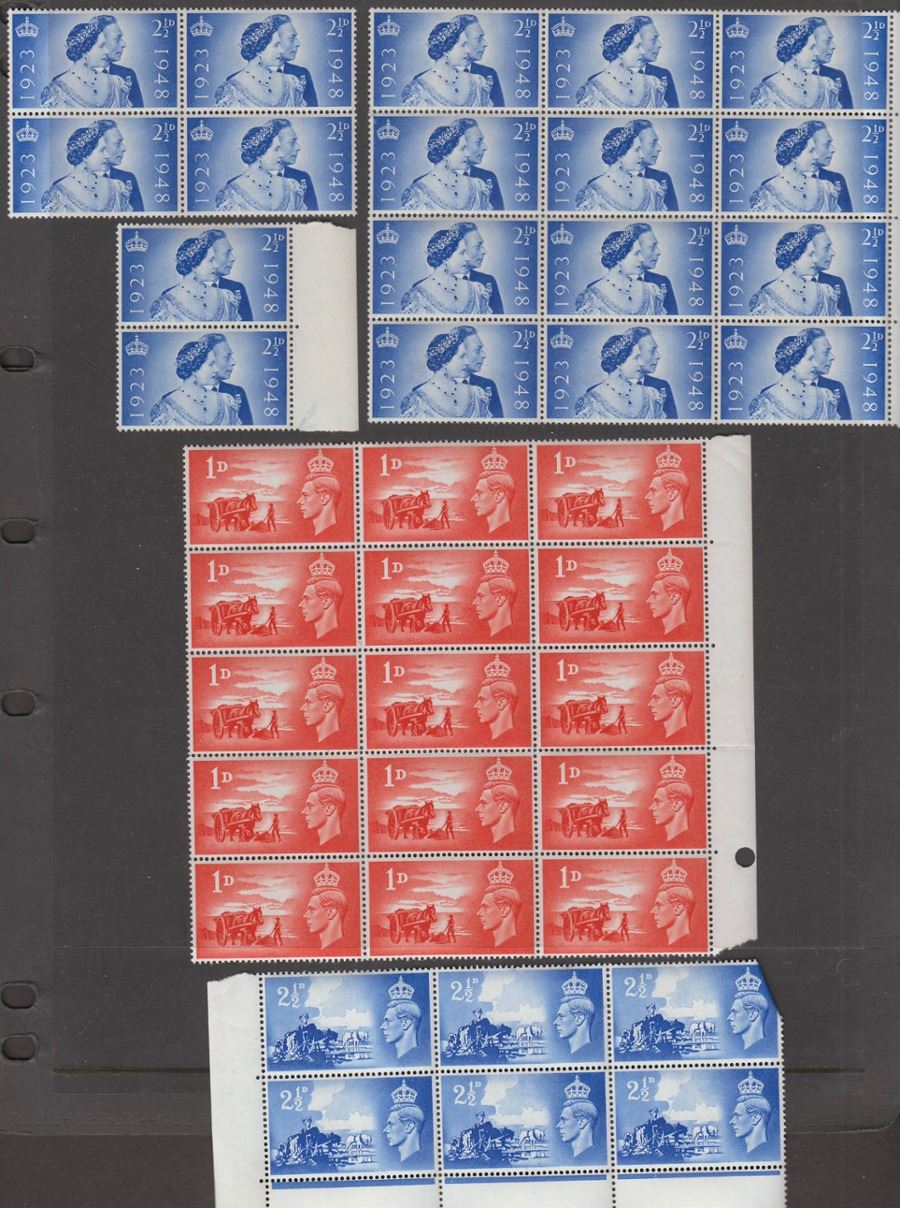 Channel Islands 1948 KGVI Third Anniv of Liberation 1d, 2½d Mint Blocks SG C1-C2