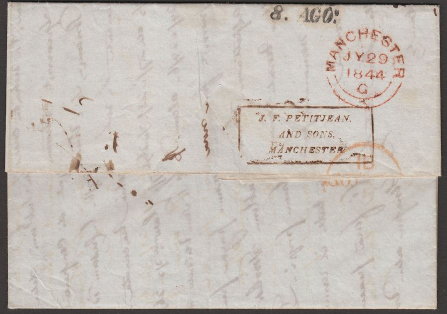Great Britain 1844 Unstamped Entire Sent Manchester to Trento, Italy