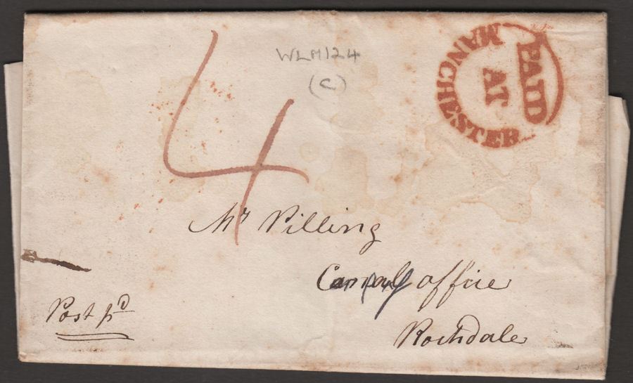 Great Britain 1833 Pre-Stamp Entire to Rochdale PAID AT Manchester Mark