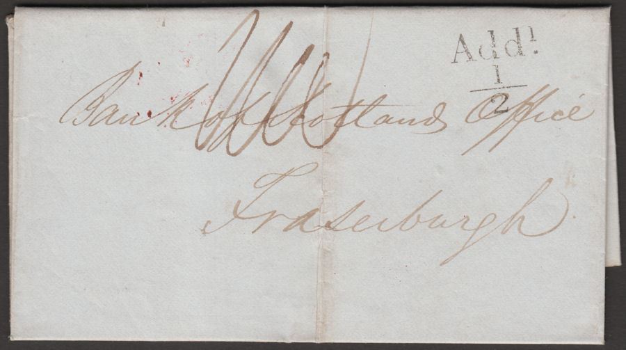 Great Britain 1836 Pre-Stamp Entire to Bank of Scotland, Fraserburgh Addl ½ Mark