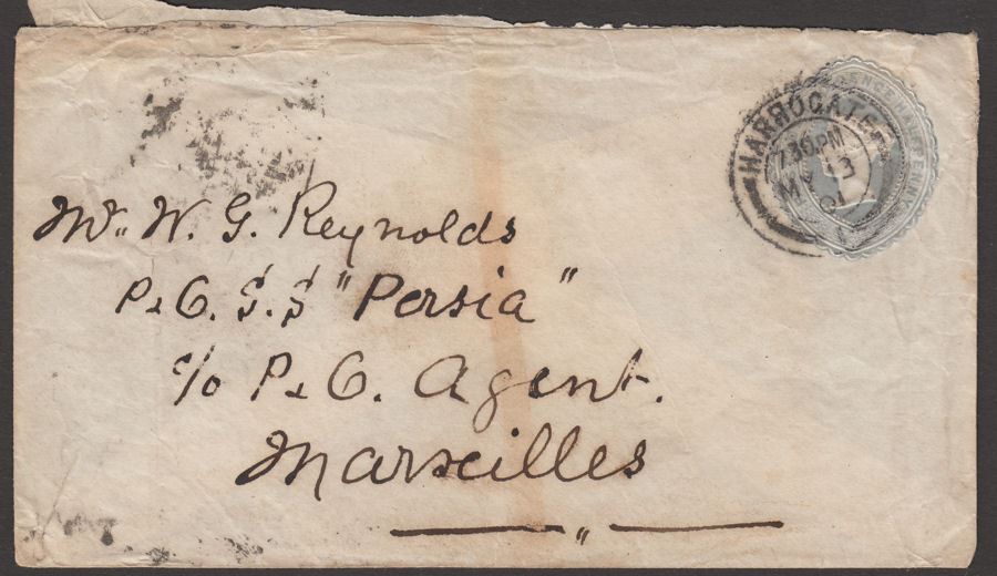 QV 1901 2½d Postal Stationery Cover Used Harrogate to SS Per sia P&O Marseilles