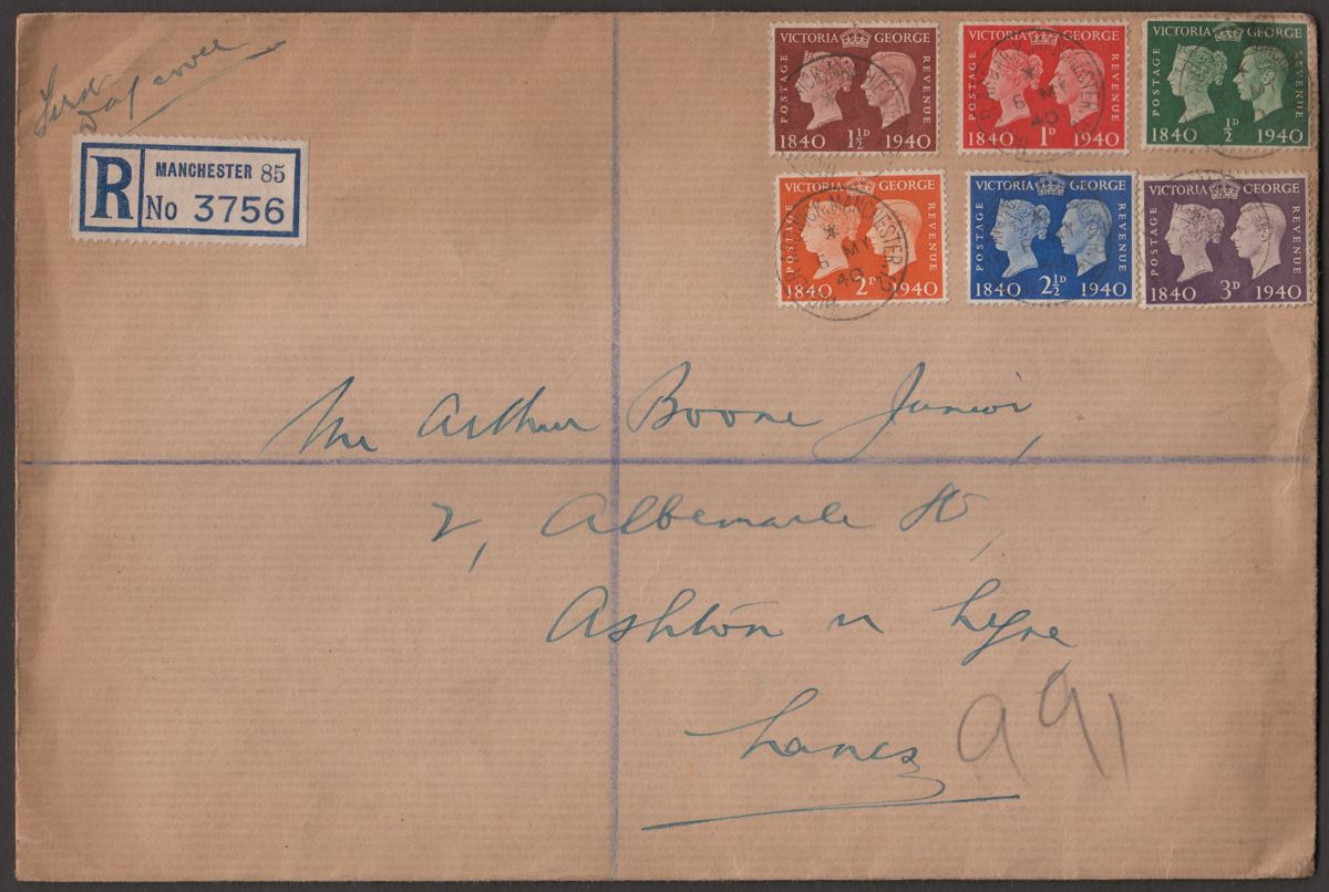 KGVI 1940 Centenary of First Adhesive Postage Stamps Registered First Day Cover