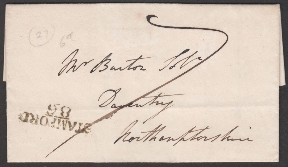 Great Britain 1813 Pre-Stamp Entire Stamford 86 Mileage Mark to Daventry