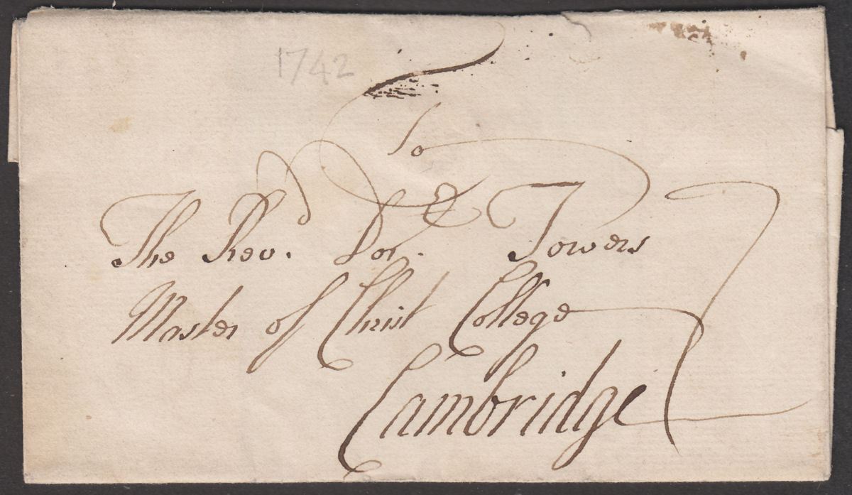 Great Britain 1742? Pre-Stamp Bishop Mark + JA Wrapper Sent London to Cambridge