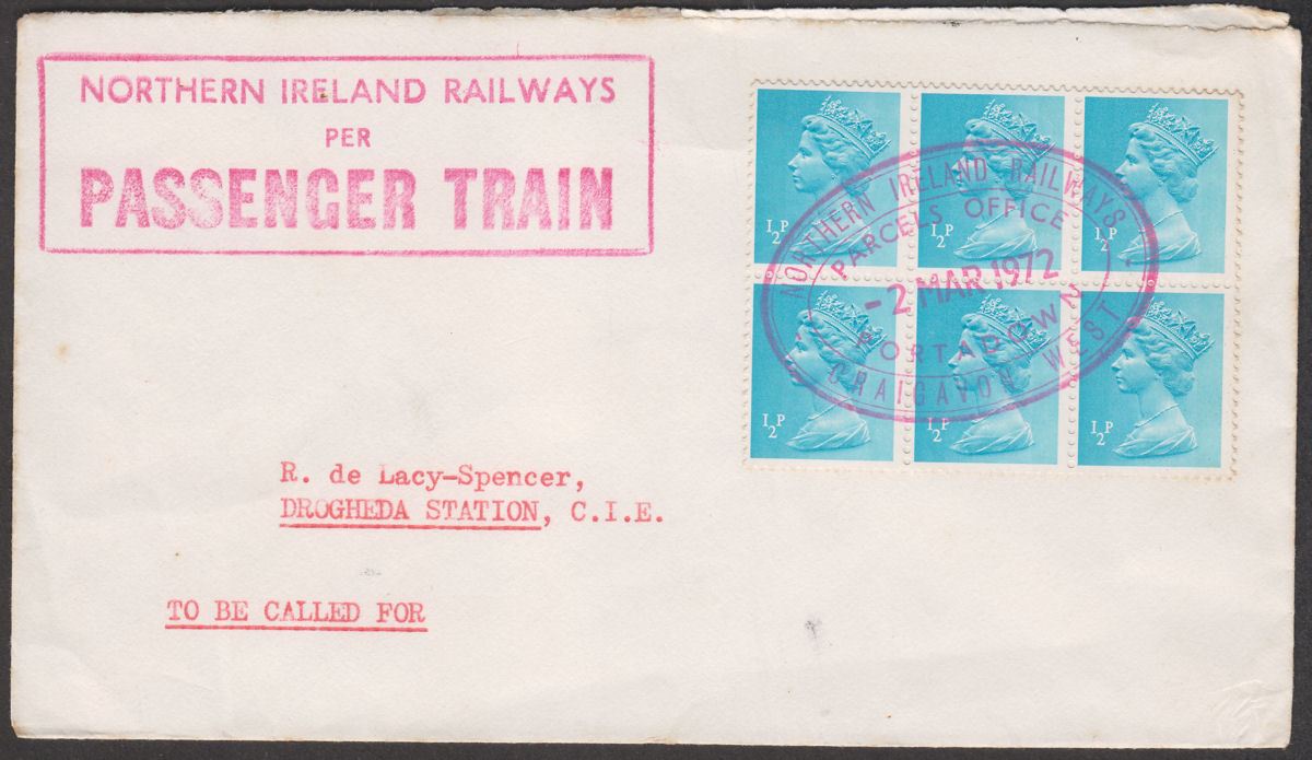 QEII 1972 ½p x6 Used on Cover with Northern Ireland Railways Portadown Postmark