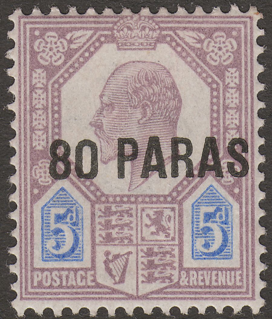 British Levant 1902 KEVII 80pa on 5d Dull Purple and Ultramarine Mint SG9