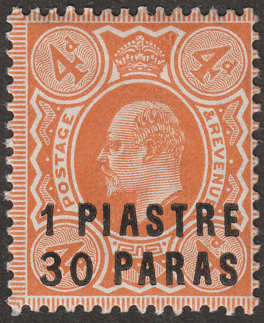 British Levant 1909 KEVII 1pi 30pa on 4d Brown-Orange Mint SG19