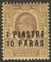 Click for more photos and details British Levant 1909 KEVII 1pi 10pa on 3d Dull Purple on Orange-Yellow Mint SG17