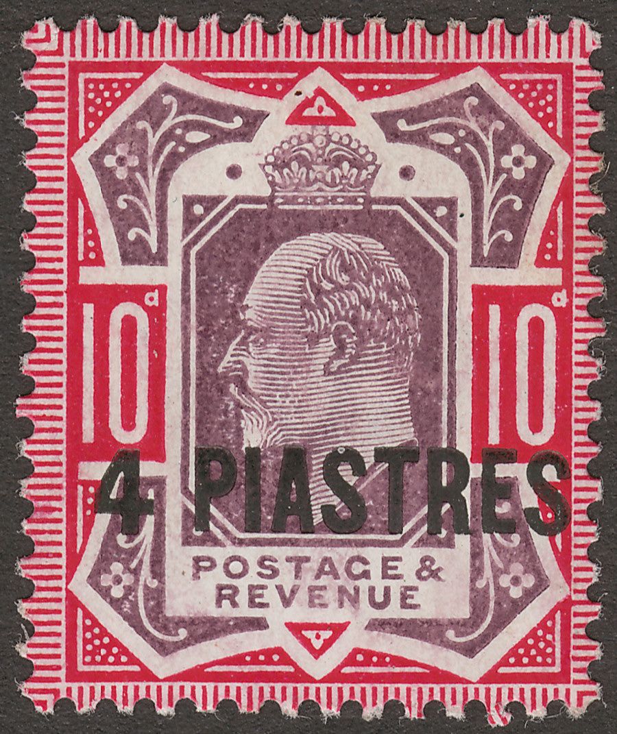 British Levant 1906 KEVII 4pi on 10d Dull Purple and Carmine Chalky Mint SG10b