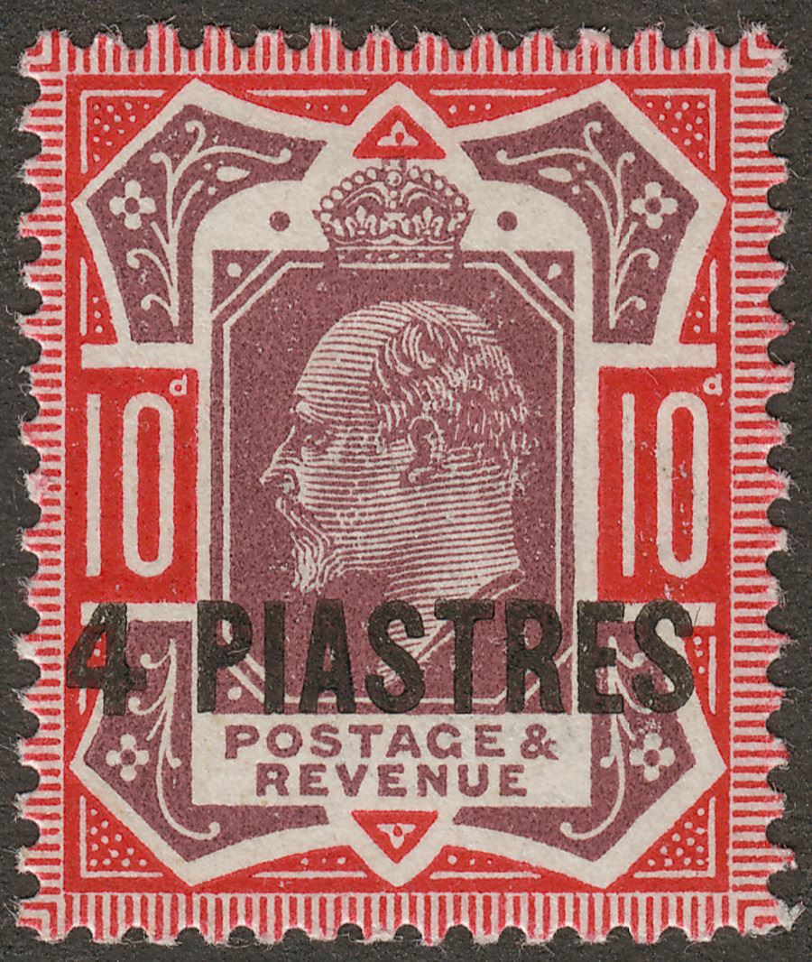 British Levant 1912 KEVII 4pi on 10d Dull Purple and Scarlet Mint SG31