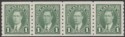 Click for more photos and details Canada 1937 KGVI 1c Green Coil imperf x perf 8 Strip of 4 Mint SG368