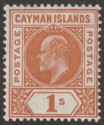Cayman Islands 1905 KEVII 1sh Orange wmk Multi Crown Mint SG12
