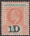 Cayman Islands 1907 KEVII 1d on 5sh Salmon and Green Mint SG19
