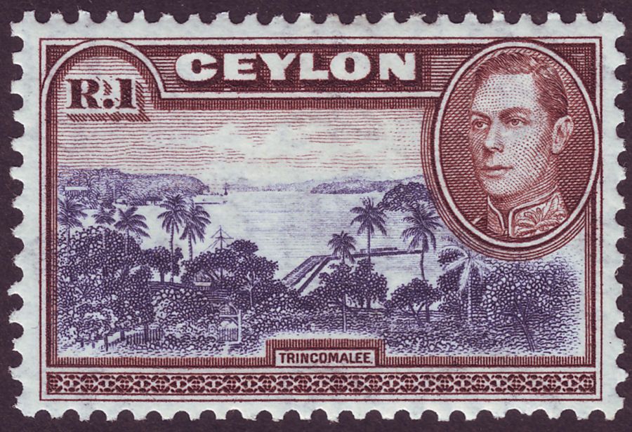 Ceylon 1938 KGVI 1r Blue-Violet and Chocolate wmk Sideways Mint SG395