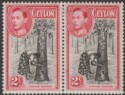 Click for more photos and details Ceylon 1938 KGVI 2c Black and Carmine perf 13½ Pair Mint SG386b