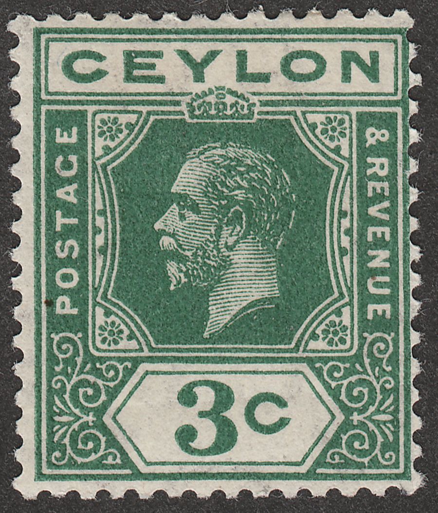 Ceylon 1919 KGV 3c Blue-Green wmk Inverted Mint SG302w