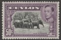 Click for more photos and details Ceylon 1938 KGVI 50c Black and Mauve perf 13x11½ Mint SG394