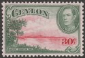 Click for more photos and details Ceylon 1938 KGVI 30c Carmine and Green wmk Sideways Mint SG393
