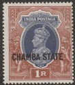 Click for more photos and details Indian States Chamba 1938 KGVI 1r CHAMBA STATE overprint Mint SG94
