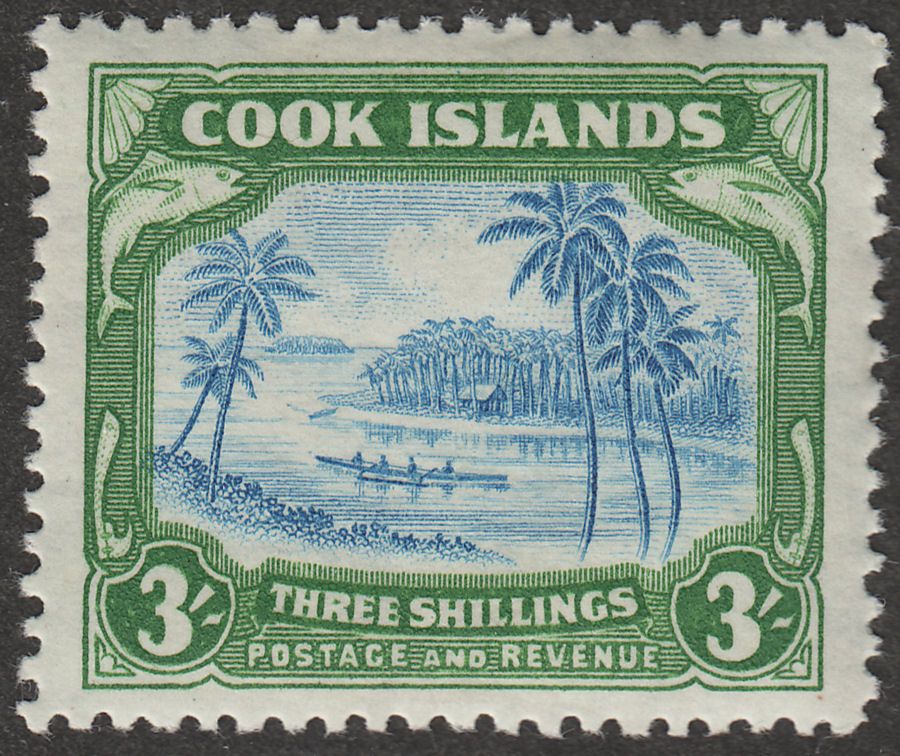 Cook Islands 1945 Canoe 3sh Greenish Blue and Green wmk Multi Mint SG145