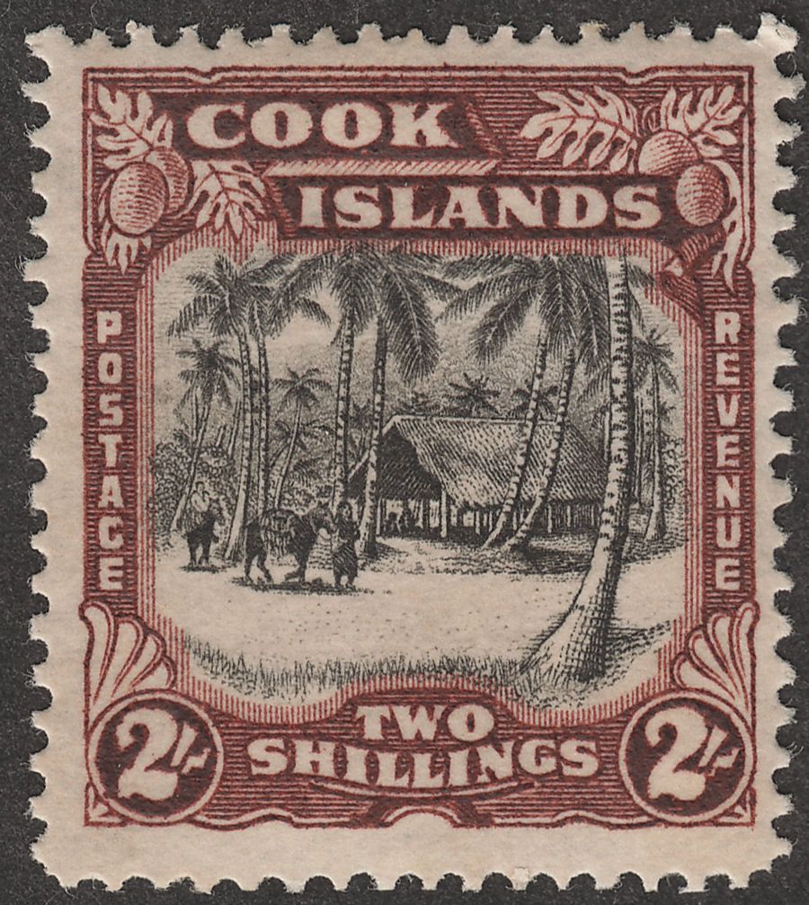 Cook Islands 1945 Village 2sh Black and Red-Brown wmk Multi Mint SG144