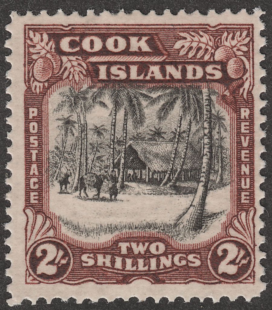 Cook Islands 1938 Village 2sh Black and Red-Brown wmk Single Mint SG128