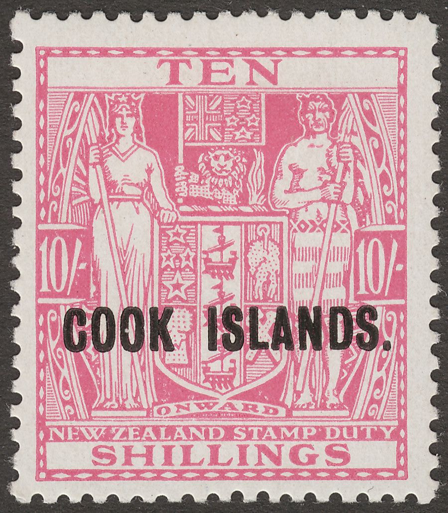 Cook Islands 1944 Postal Fiscal 10sh Pale Carmine-Lake wmk Single Mint SG123a