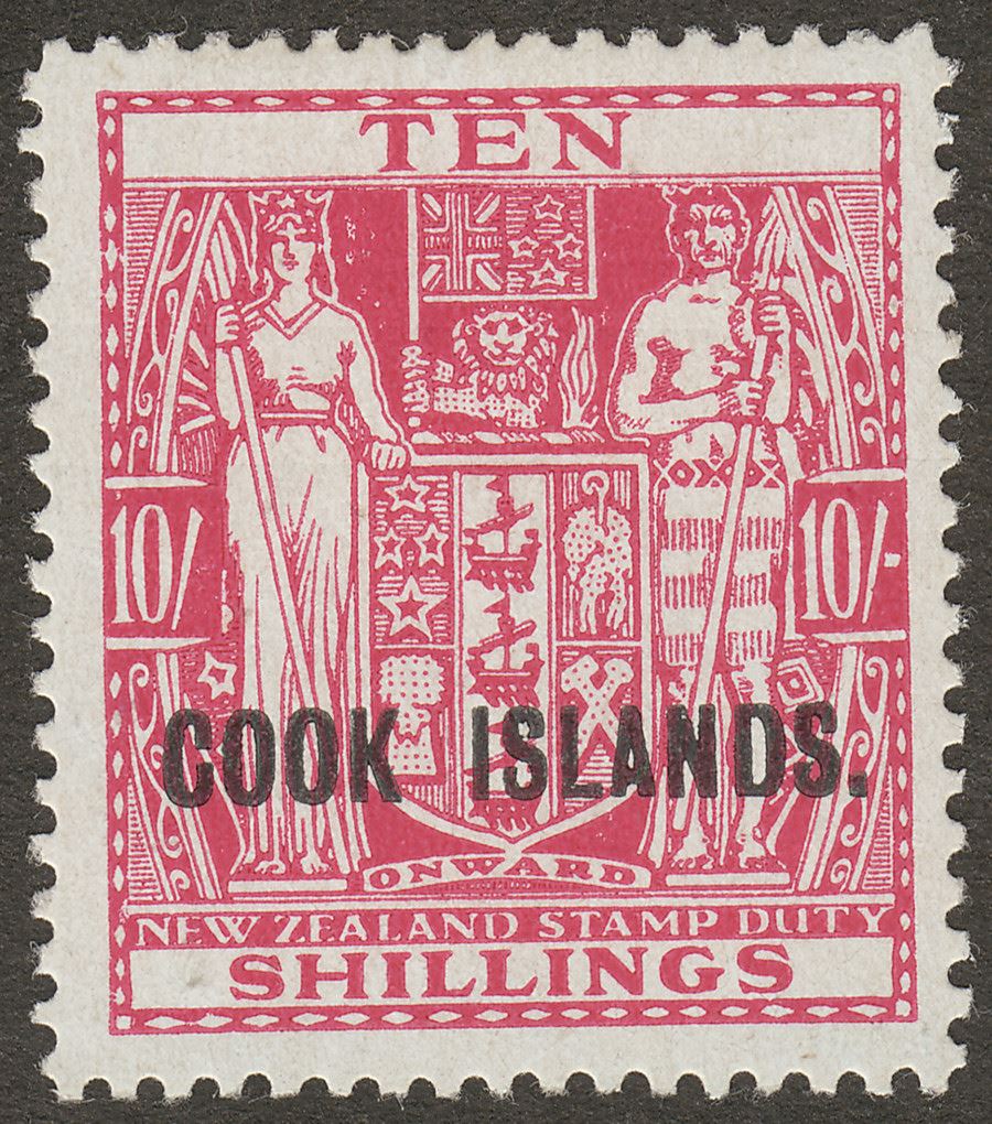 Cook Islands 1948 KGVI Postal Fiscal 10sh Carmine-Lake wmk Multi Mint SG133