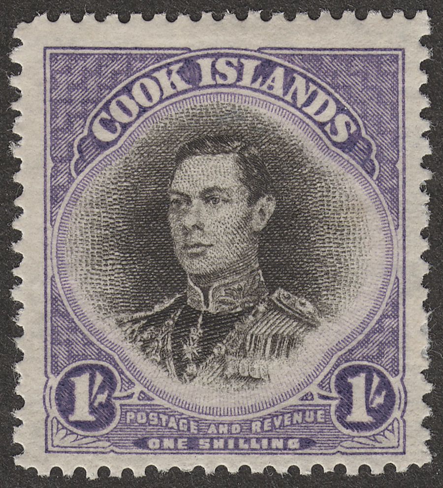 Cook Islands 1938 KGVI 1sh Black and Violet wmk Single Mint SG127
