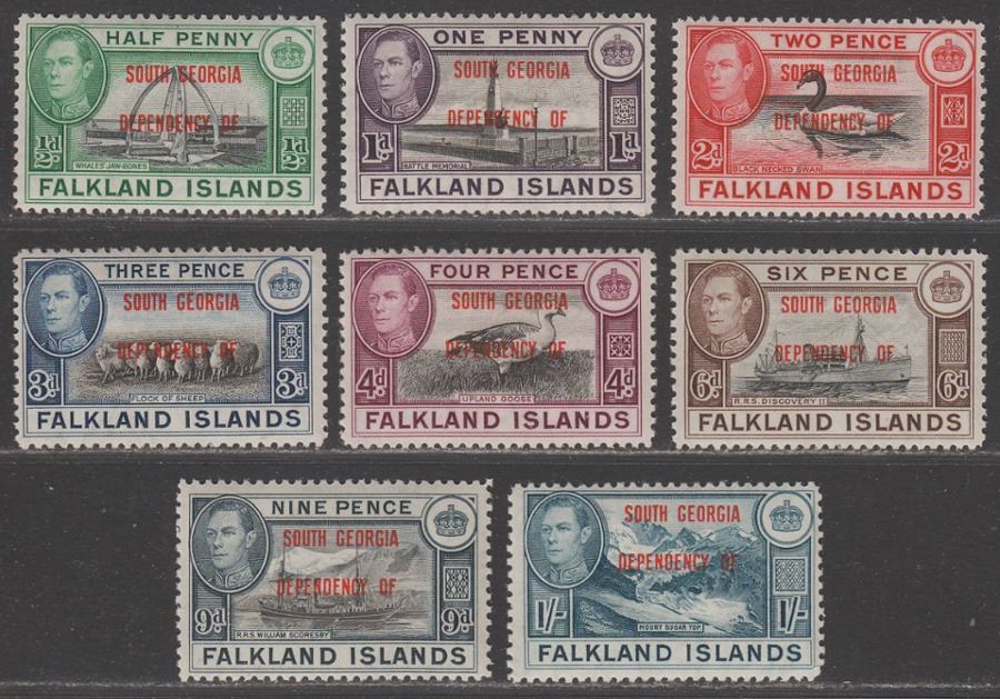 Falkland Islands Dependencies 1944 KGVI South Georgia Overprint Set Mint SG B1-8