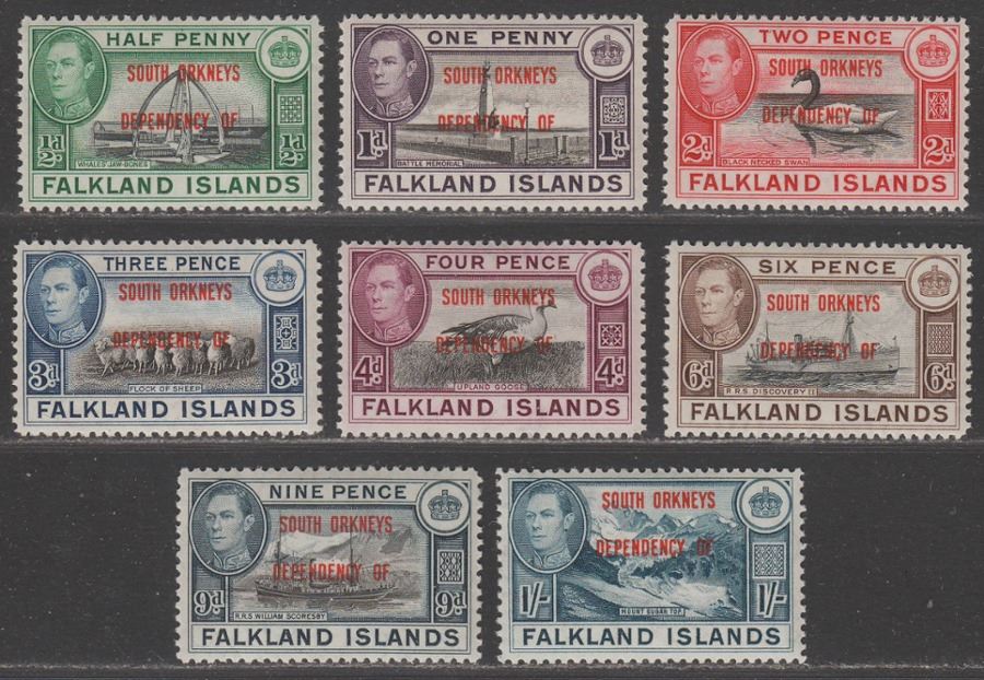 Falkland Islands Dependencies 1944 KGVI Sth Orkneys Overprint Set Mint SG C1-8