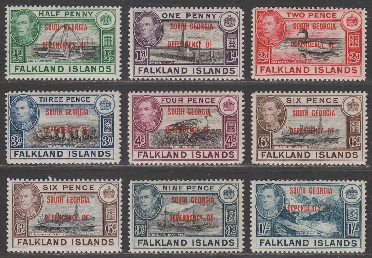 Falkland Islands Dependencies 1944 South Georgia Overprint 6d x2 Set Mint SGB1-8