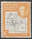 Falkland Islands Dependencies 1948 KGVI Thin Map 6d Dot in T Mint SG G14a