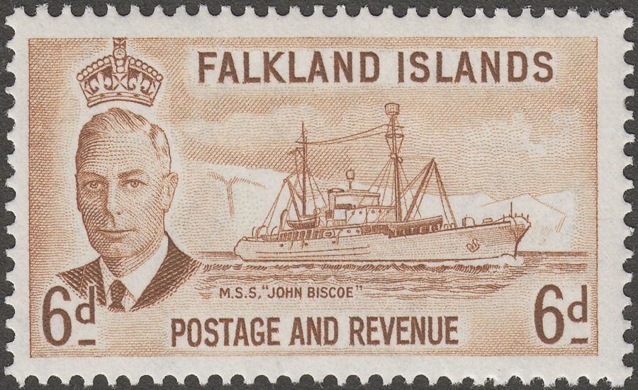 Falkland Islands 1952 KGVI John Biscoe 6d Bistre-Brown Mint SG178
