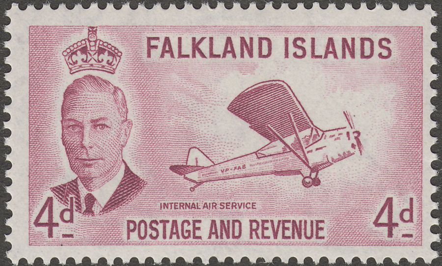Falkland Islands 1952 KGVI Air Service 4d Reddish Purple Mint SG177
