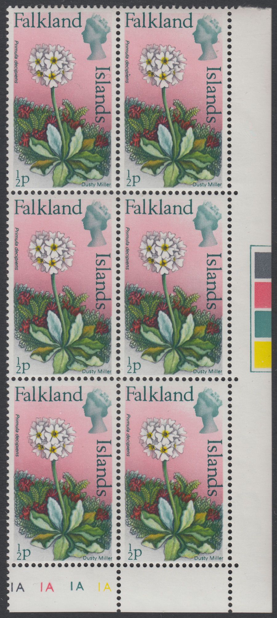 Falkland Islands 1975 QEII wmk Spiral ½p Block Variety Dot Above I Mint SG315v