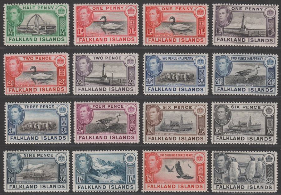 Falkland Islands 1938-50 KGVI Set to 2sh6d Mint SG146-160