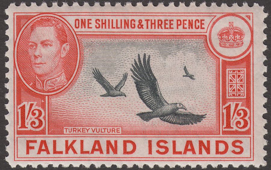 Falkland Islands 1946 KGVI Turkey Vultures 1sh3d Mint SG159