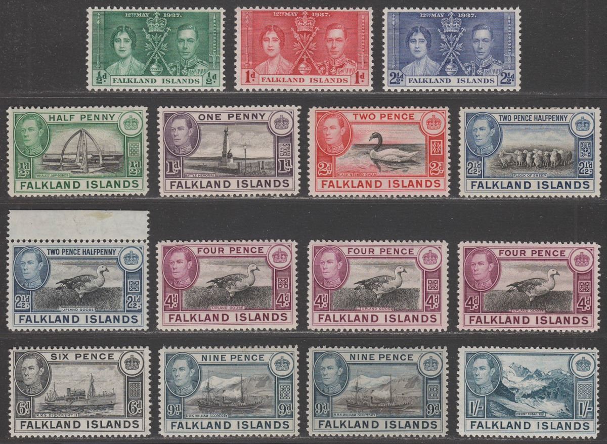 Falkland Islands 1937-50 KGVI Selection to 1sh Mint