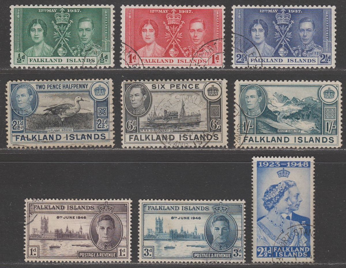 Falkland Islands 1937-48 KGVI Selection to 1sh Used