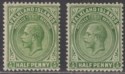 Click for more photos and details Falkland Islands 1921-25 King George V ½d Green Shades Mint SG73-73a
